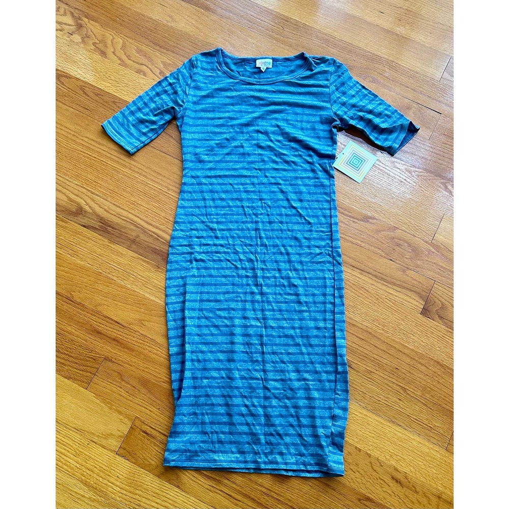 Lularoe striped blue Julia dress Size‎ XS NWT